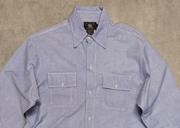画像: 90'S RRL 初期 三ツ星タグ 5ボタン マチ付き オックスフォードシャツ ブルー (VINTAGE)