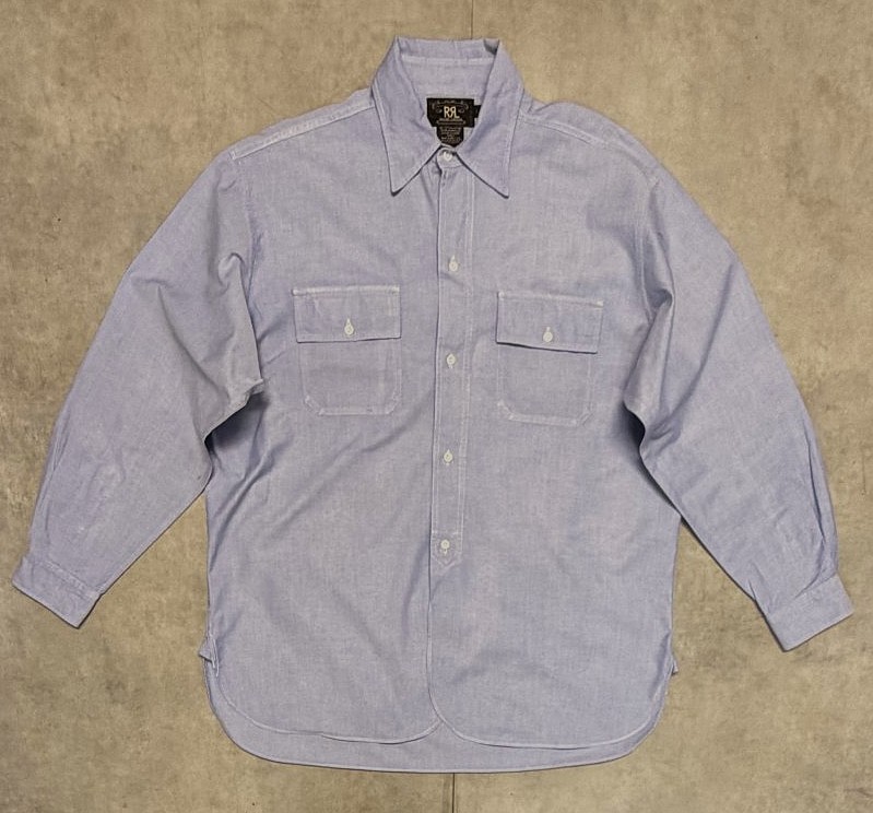 画像1: 90'S RRL 初期 三ツ星タグ 5ボタン マチ付き オックスフォードシャツ ブルー (VINTAGE)