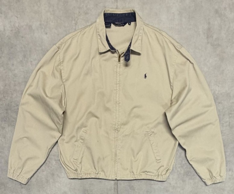 画像1: 80'S RALPH LAUREN 三角タグ チンスト付き コットン ドリズラージャケット ベージュ USA製 (VINTAGE)